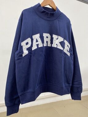 PARKE Navy Crewneck Sweatshirt with White Varsity Letters
